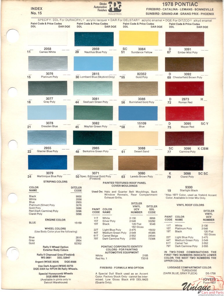 1978 Pontiac Paint Charts PPG 1